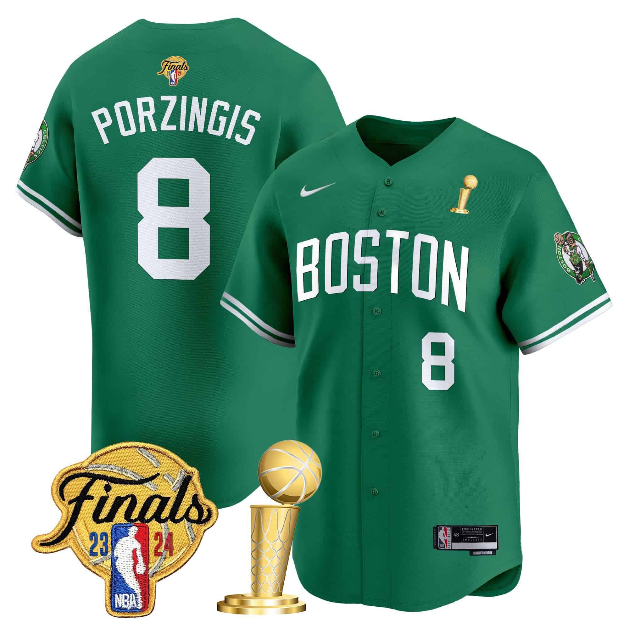 Men Boston Celtics #8 Porzingis Green 2024 Nike Final & Champions Patch Baseball NBA Jersey